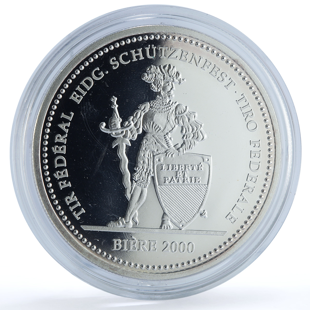 Switzerland 50 francs Biere Shooting Festival X#S59 Soldier silver coin 2000