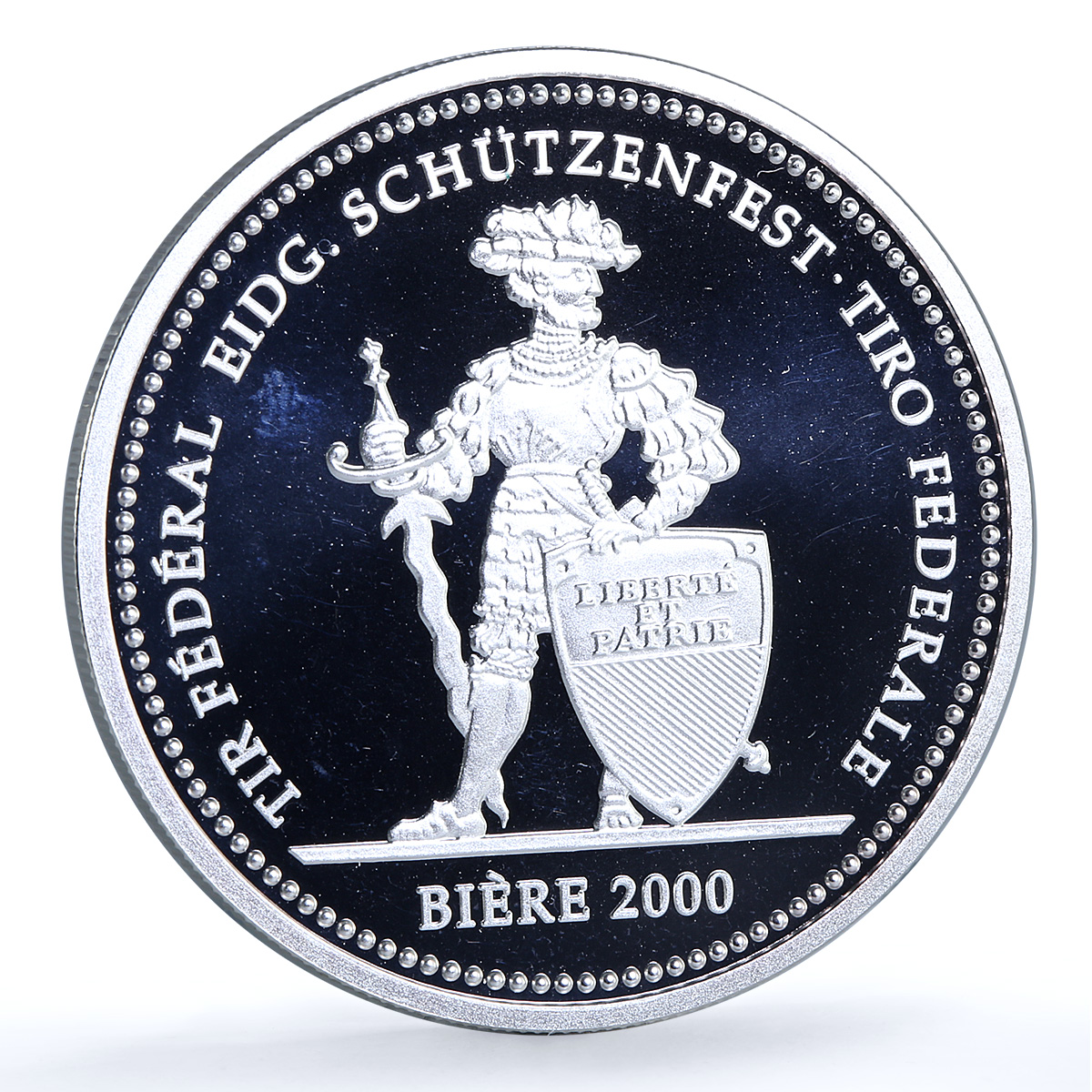 Switzerland 50 francs Biere Shooting Festival X#S59 Soldier silver coin 2000