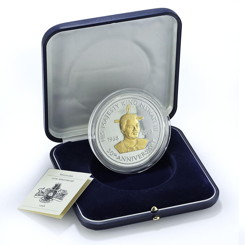 Swaziland 250 emalangeni Independence Gilt Mswati III 5 oz silver coin 1998 Swaziland 250 emalangeni Independence Gilt Mswati III 5 oz silver coin 1998