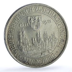Germany Weimar 3 mark Magdeburg KM-72 J-347 Anniversary City silver coin 1931