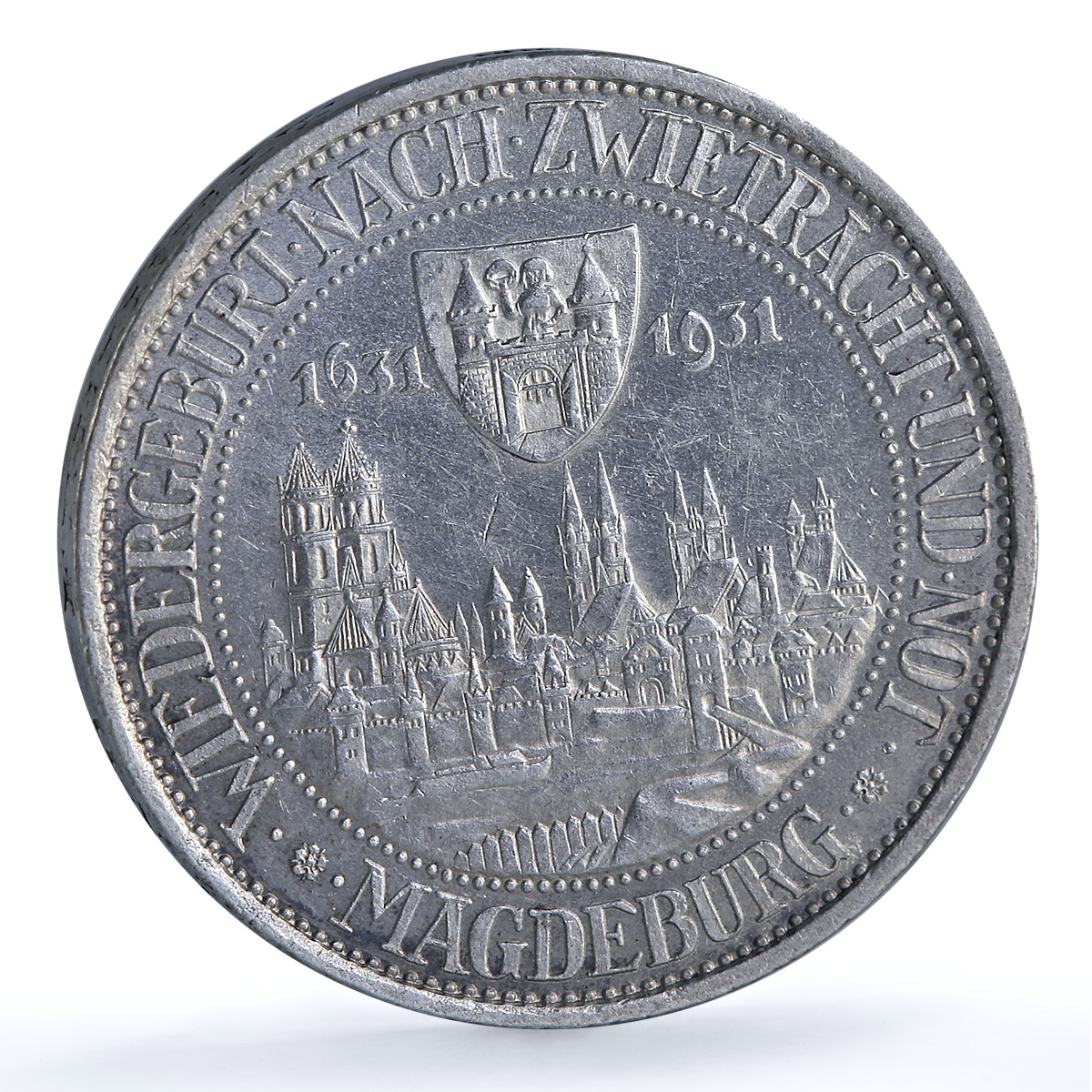 Germany Weimar 3 mark Magdeburg KM-72 J-347 Anniversary City silver coin 1931 Germany Weimar 3 mark Magdeburg KM-72 J-347 Anniversary City silver coin 1931