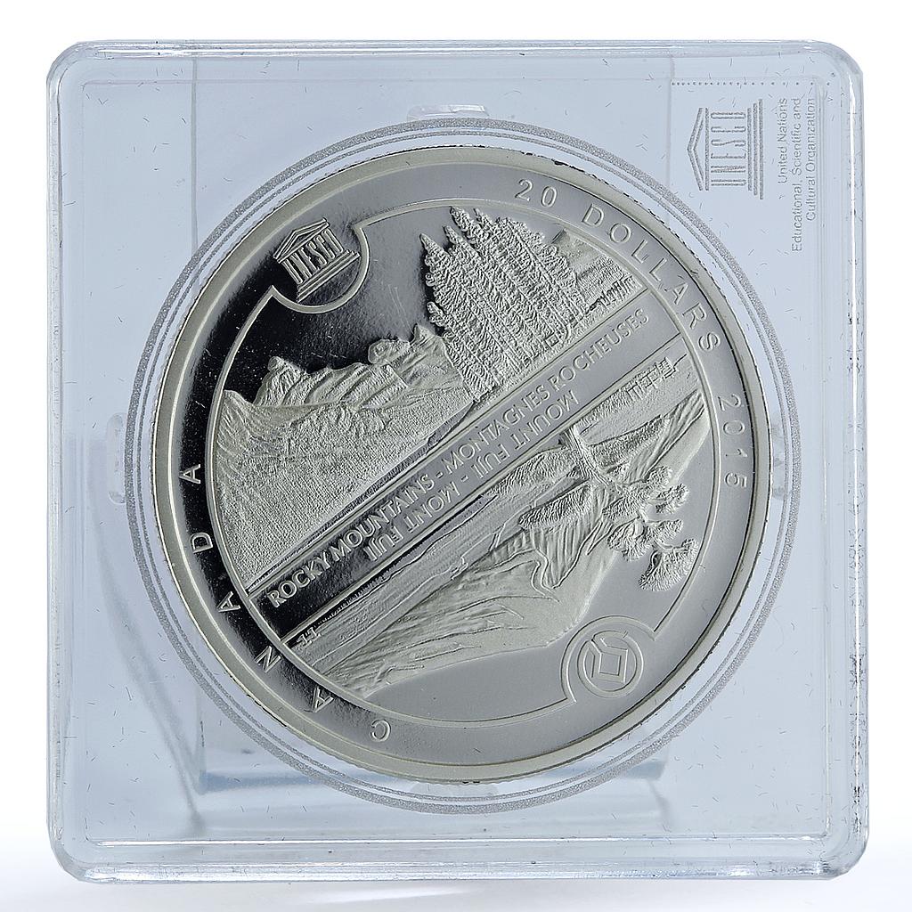 Canada 20 dollars Fuji Rocky Mountains KM-1844 UNESCO proof silver coin 2015