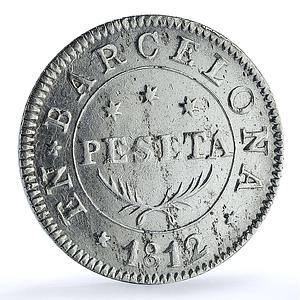 Barcelona Spain 1 peseta Province KM-70 Joseph Bonaparte silver coin 1812