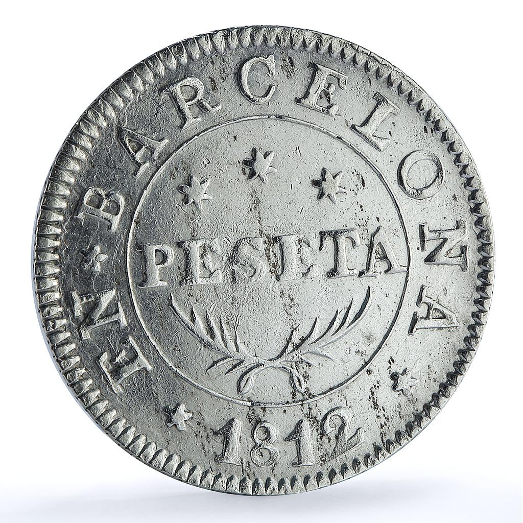Barcelona Spain 1 peseta Province KM-70 Joseph Bonaparte silver coin 1812 Barcelona Spain 1 peseta Province KM-70 Joseph Bonaparte silver coin 1812