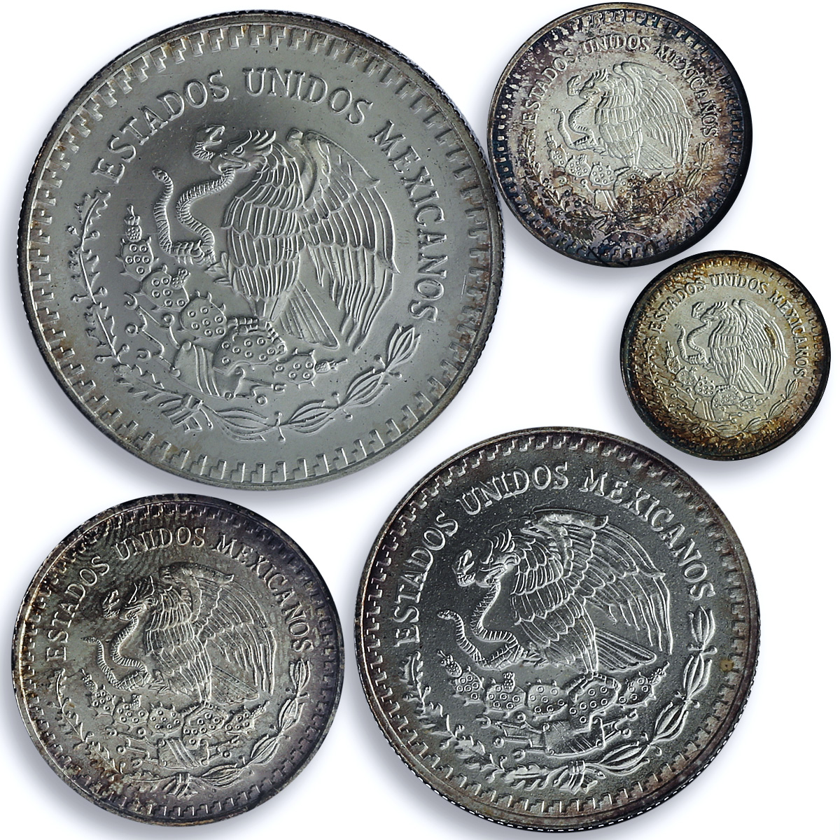 Mexico Various Onzas Set Libertad Angel of Independence BU silver coins 1992