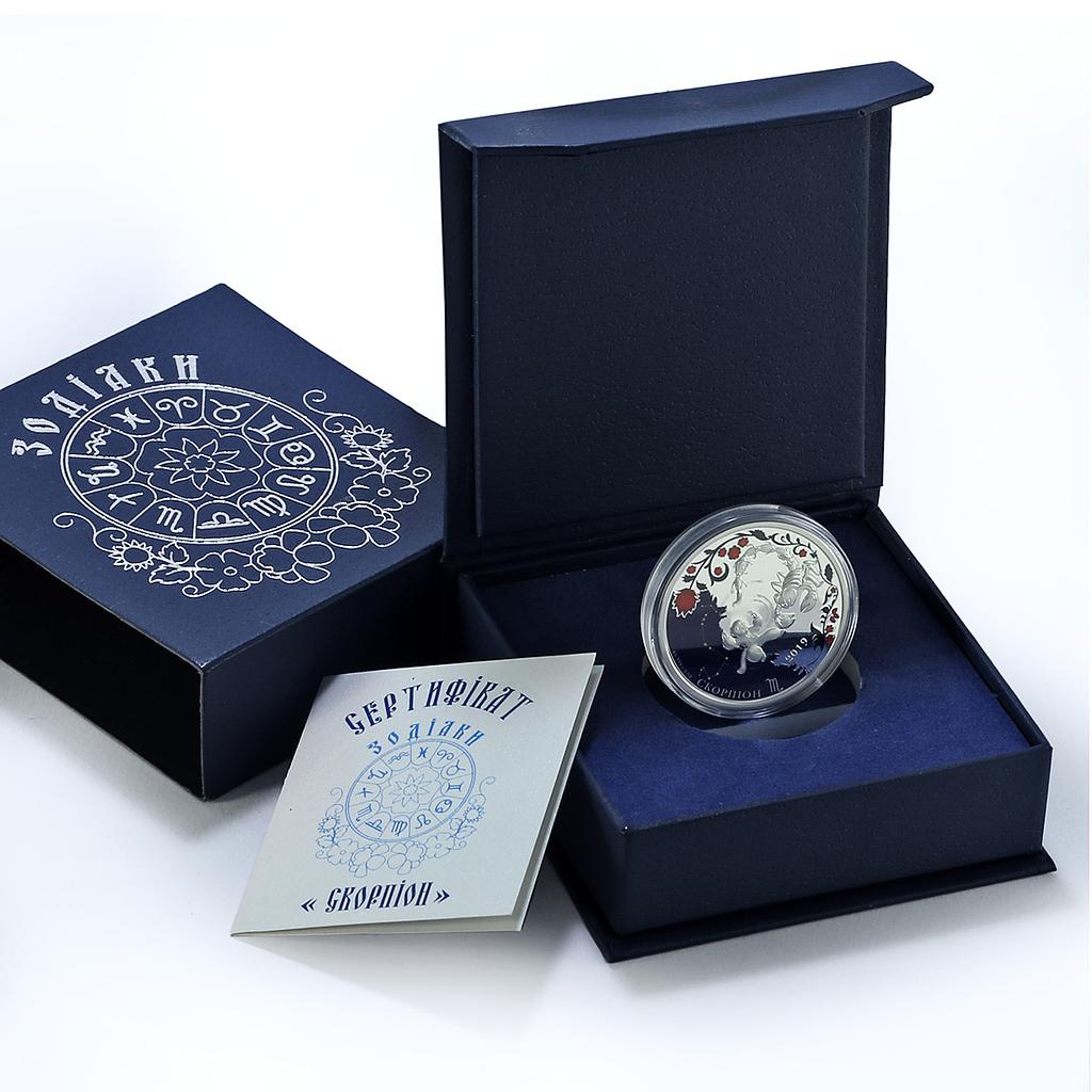 Niue 1 dollar Scorpion Coloured Zodiac Signs proof silver coin 2019 Niue 1 dollar Scorpion Coloured Zodiac Signs proof silver coin 2019