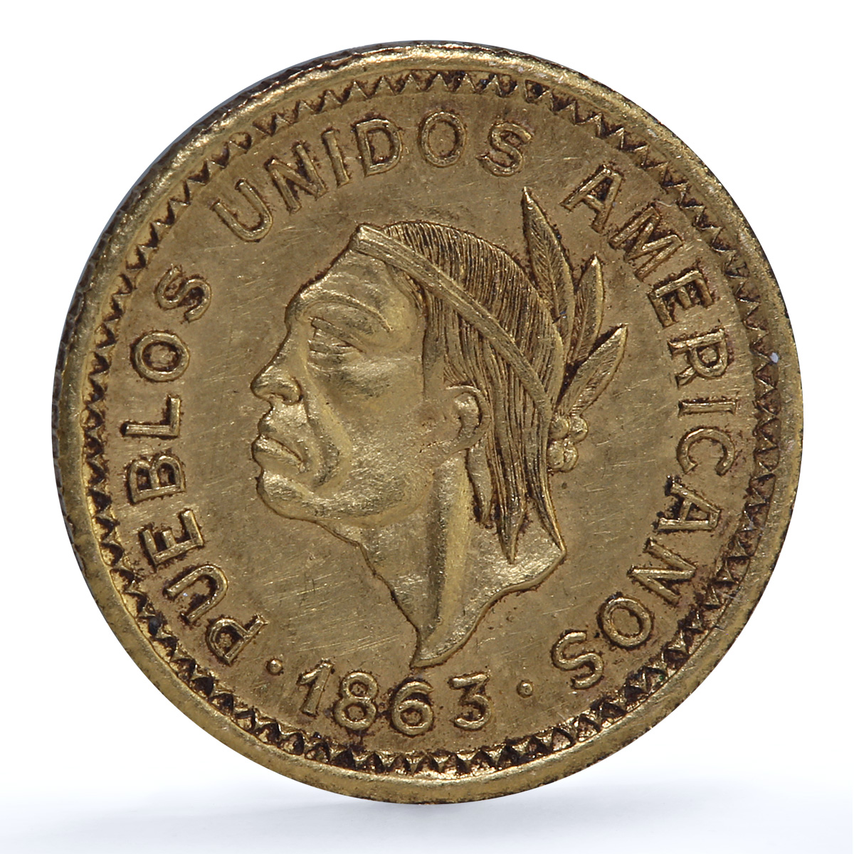 Venezuela 1/2 peso Pueblos Unidos Americanos Medio Peso Essai gold coin 1863 Venezuela 1/2 peso Pueblos Unidos Americanos Medio Peso Essai gold coin 1863