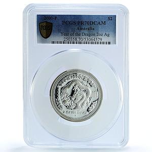 Australia 2 dollars Year Dragon KM-523 Lunar Series 1 PR 70 PCGS Ag coin 2000