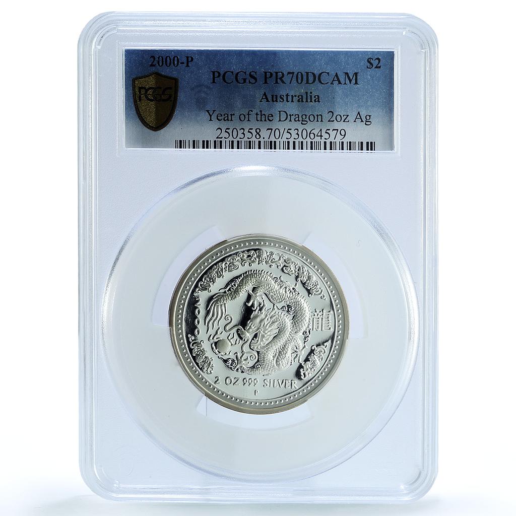 Australia 2 dollars Year Dragon KM-523 Lunar Series 1 PR 70 PCGS Ag coin 2000 Australia 2 dollars Year Dragon KM-523 Lunar Series 1 PR 70 PCGS Ag coin 2000