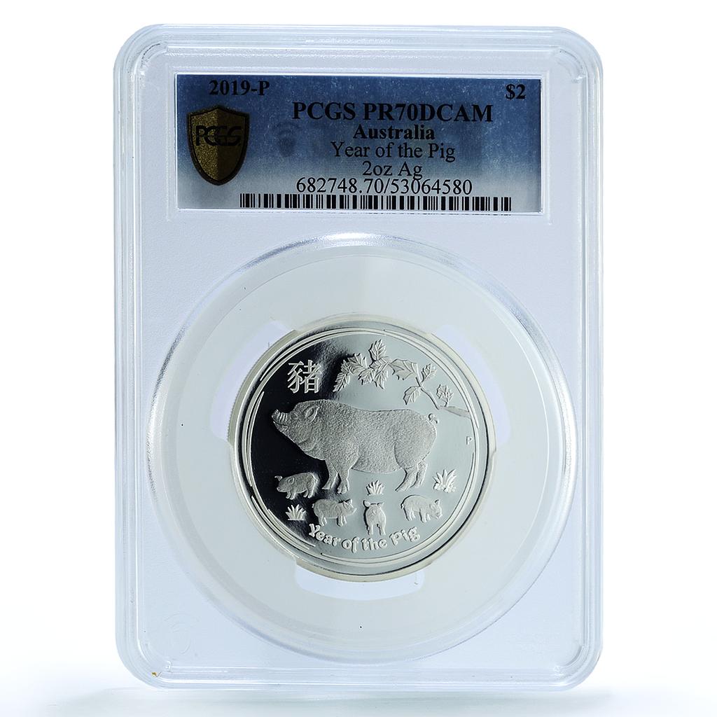 Australia 2 dollars Year Pig KM-3738 Lunar Series 2 PR 70 PCGS silver coin 2019