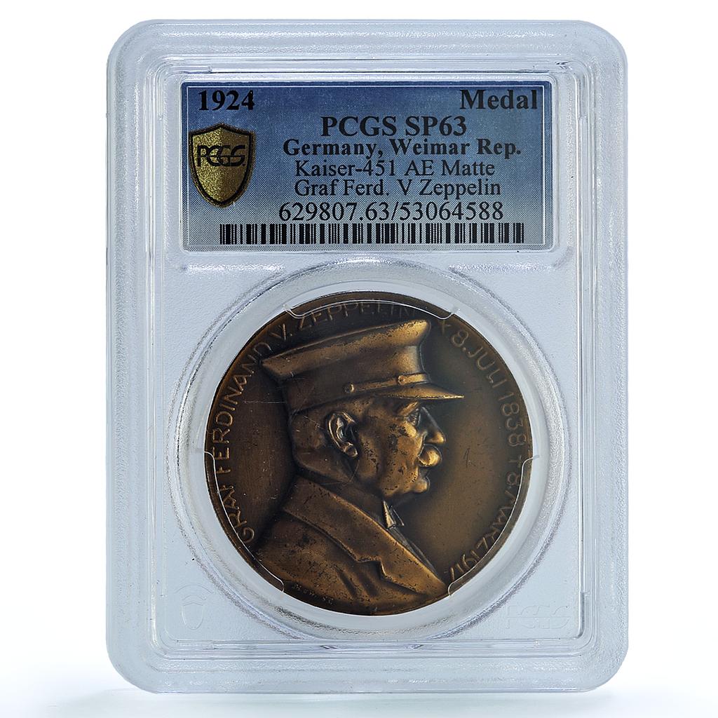 Germany Weimar Zeppelin High Relief Kaiser-451 SP 63 PCGS bronze medal 1924 Germany Weimar Zeppelin High Relief Kaiser-451 SP 63 PCGS bronze medal 1924