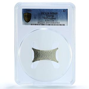 Cyprus 2 pounds Millennium KM-73a MS 69 PCGS silver coin 2000