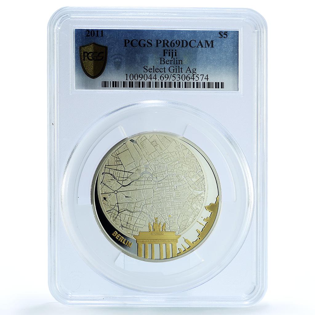 Fiji 5 dollars Berlin Germany Gilt KM-210 City PR 69 PCGS 2 oz silver coin 2011 Fiji 5 dollars Berlin Germany Gilt KM-210 City PR 69 PCGS 2 oz silver coin 2011