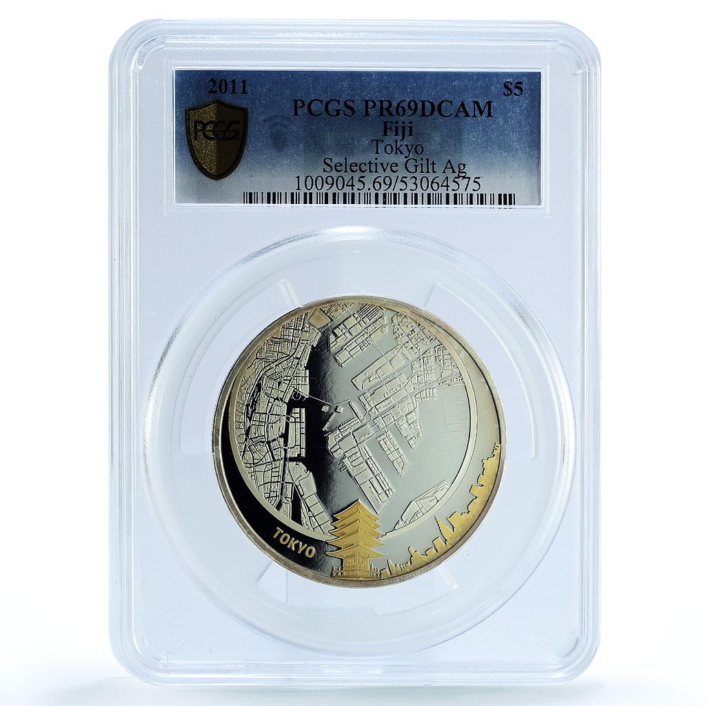 Fiji 5 dollars Tokyo Japan Gilt KM-208 City PR 69 PCGS 2 oz silver coin 2011 Fiji 5 dollars Tokyo Japan Gilt KM-208 City PR 69 PCGS 2 oz silver coin 2011
