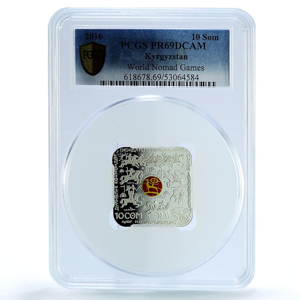 Kyrgyzstan 10 som World Nomad Games KM-74 Sports PR 69 PCGS silver coin 2016 Kyrgyzstan 10 som World Nomad Games KM-74 Sports PR 69 PCGS silver coin 2016