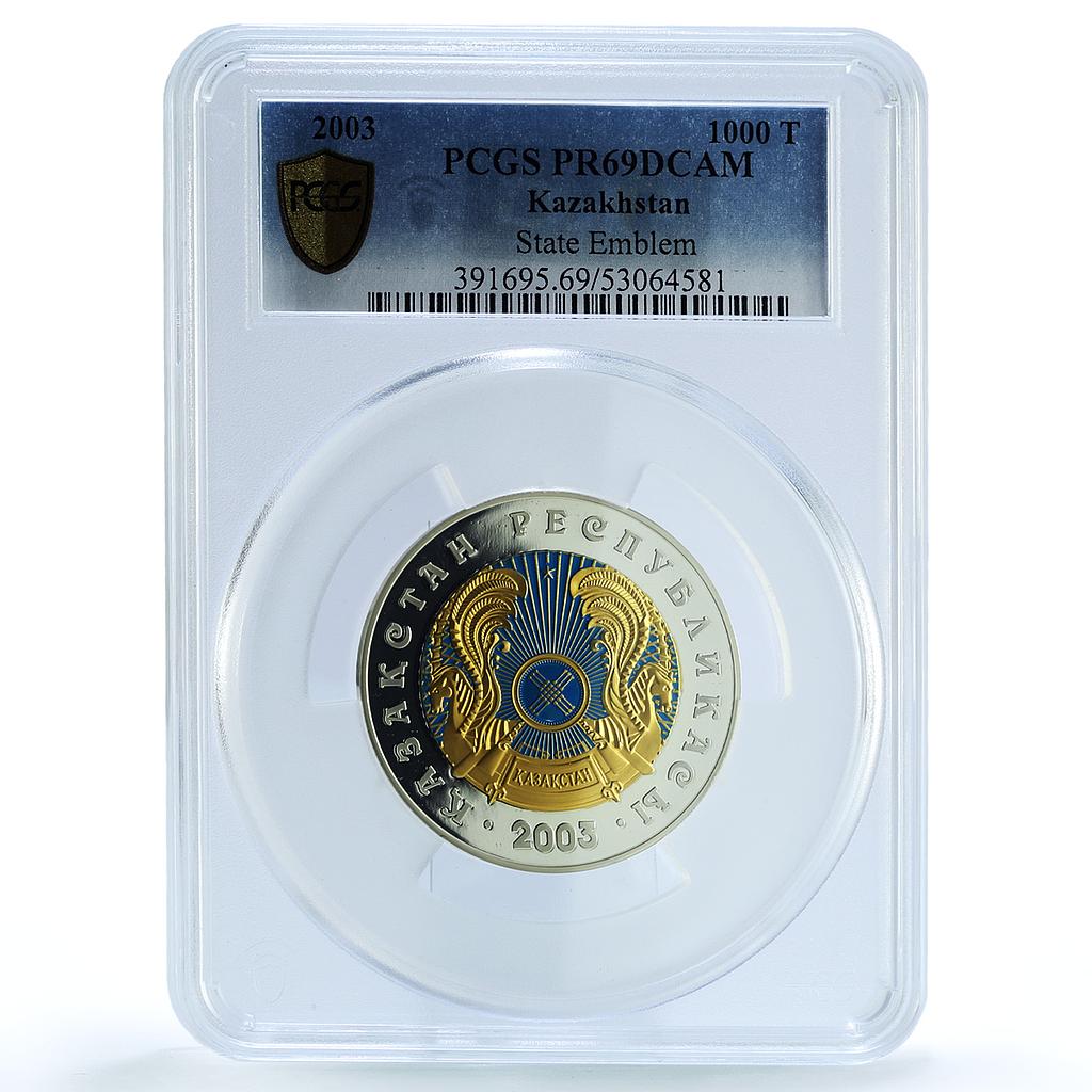 Kazakhstan 1000 tenge State Arms KM-115 Emblem PR 69 PCGS silver coin 2003 Kazakhstan 1000 tenge State Arms KM-115 Emblem PR 69 PCGS silver coin 2003