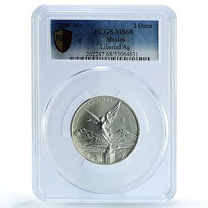 Mexico 2 onzas Libertad Angel of Independence KM-614 MS 68 PCGS silver coin 2000