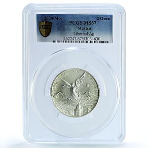 Mexico 2 onzas Libertad Angel of Independence KM-614 MS 67 PCGS silver coin 2000