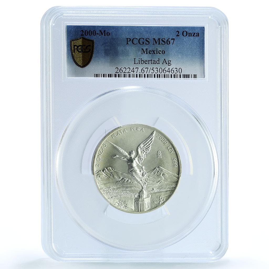 Mexico 2 onzas Libertad Angel of Independence KM-614 MS 67 PCGS silver coin 2000 Mexico 2 onzas Libertad Angel of Independence KM-614 MS 67 PCGS silver coin 2000