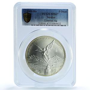 Mexico 5 onzas Libertad Angel of Independence KM-615 MS 67 PCGS silver coin 2009