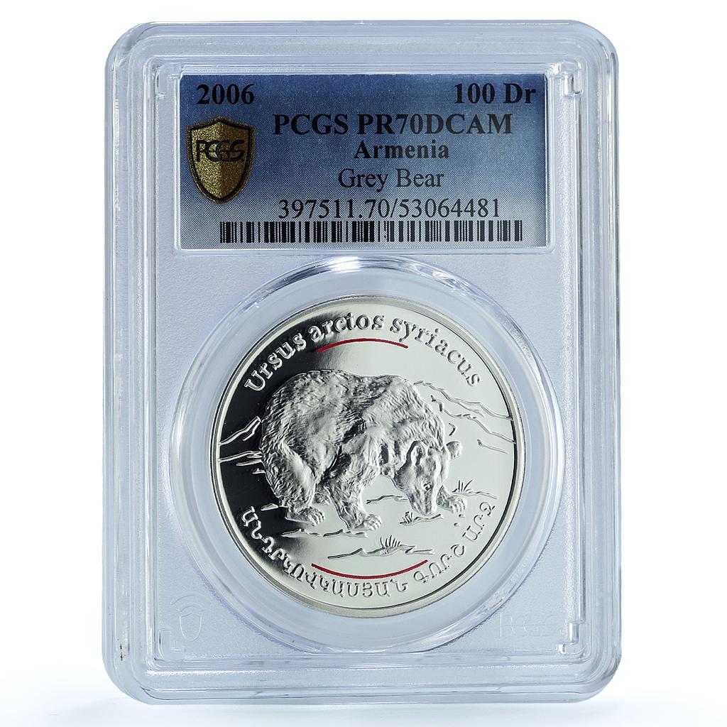 Armenia 100 dram Grey Bear KM-119 Red Book Fauna PR 70 PCGS silver coin 2006 Armenia 100 dram Grey Bear KM-119 Red Book Fauna PR 70 PCGS silver coin 2006