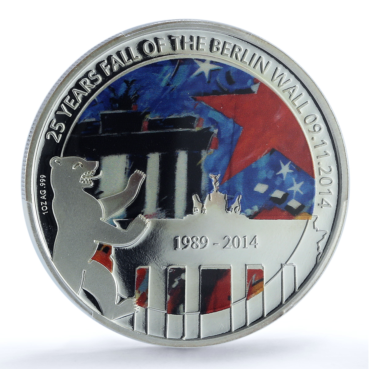 Burkina Faso 1000 francs Berlin Wall Fall KM-22 PL 69 PCGS silver coin 2014