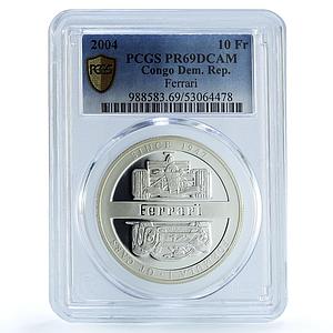 Congo Democratic 10 francs Ferrari KM-143 Bolid Car PR 69 PCGS silver coin 2004