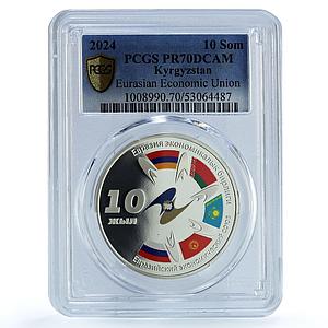 Kyrgyzstan 10 som EEU Eurasian Economic Union Flags PR 70 PCGS silver coin 2024