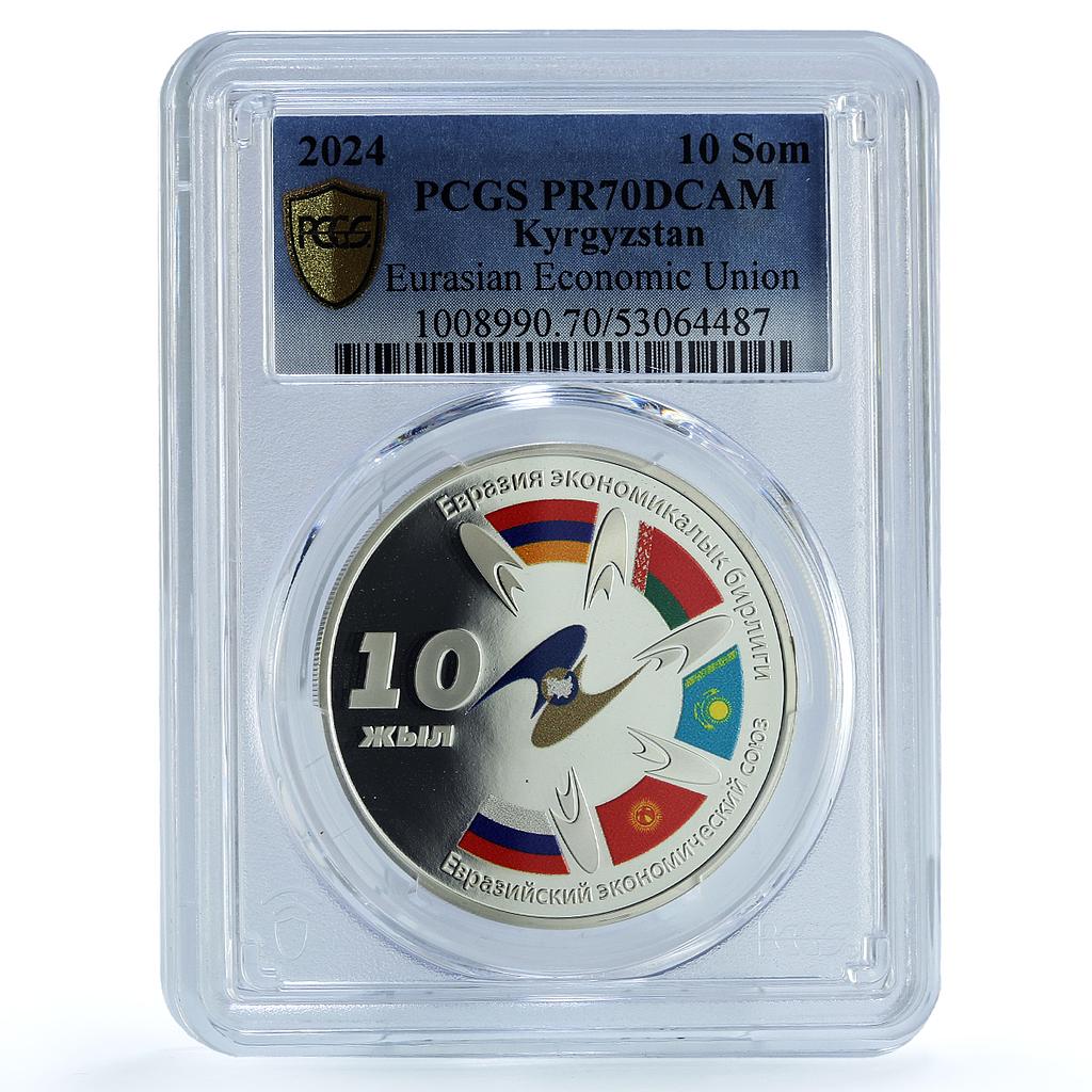 Kyrgyzstan 10 som EEU Eurasian Economic Union Flags PR 70 PCGS silver coin 2024 Kyrgyzstan 10 som EEU Eurasian Economic Union Flags PR 70 PCGS silver coin 2024