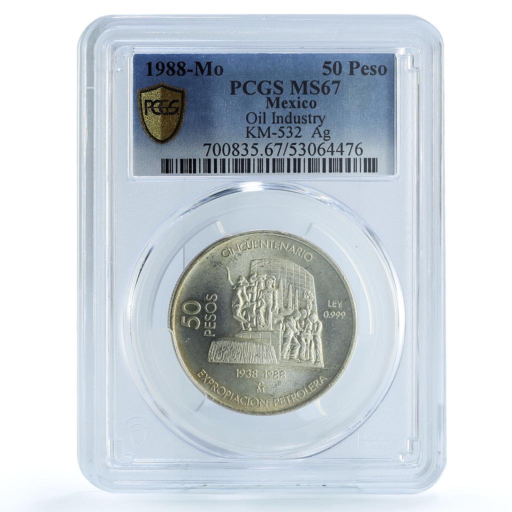 Mexico 50 pesos Oil Industry KM-532 Monument MS 67 PCGS silver coin 1988 Mexico 50 pesos Oil Industry KM-532 Monument MS 67 PCGS silver coin 1988