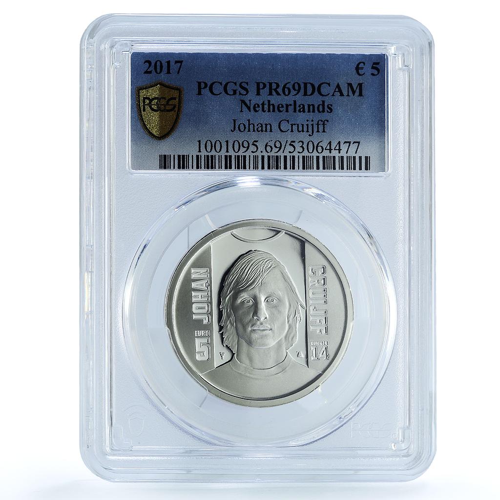Netherlands 5 euros Johan Cruijff KM-380 Football PR 69 PCGS silver coin 2017 Netherlands 5 euros Johan Cruijff KM-380 Football PR 69 PCGS silver coin 2017