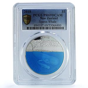 New Zealand 1 dollar Sperm Whale Wildlife Fauna PR 69 PCGS silver coin 2018