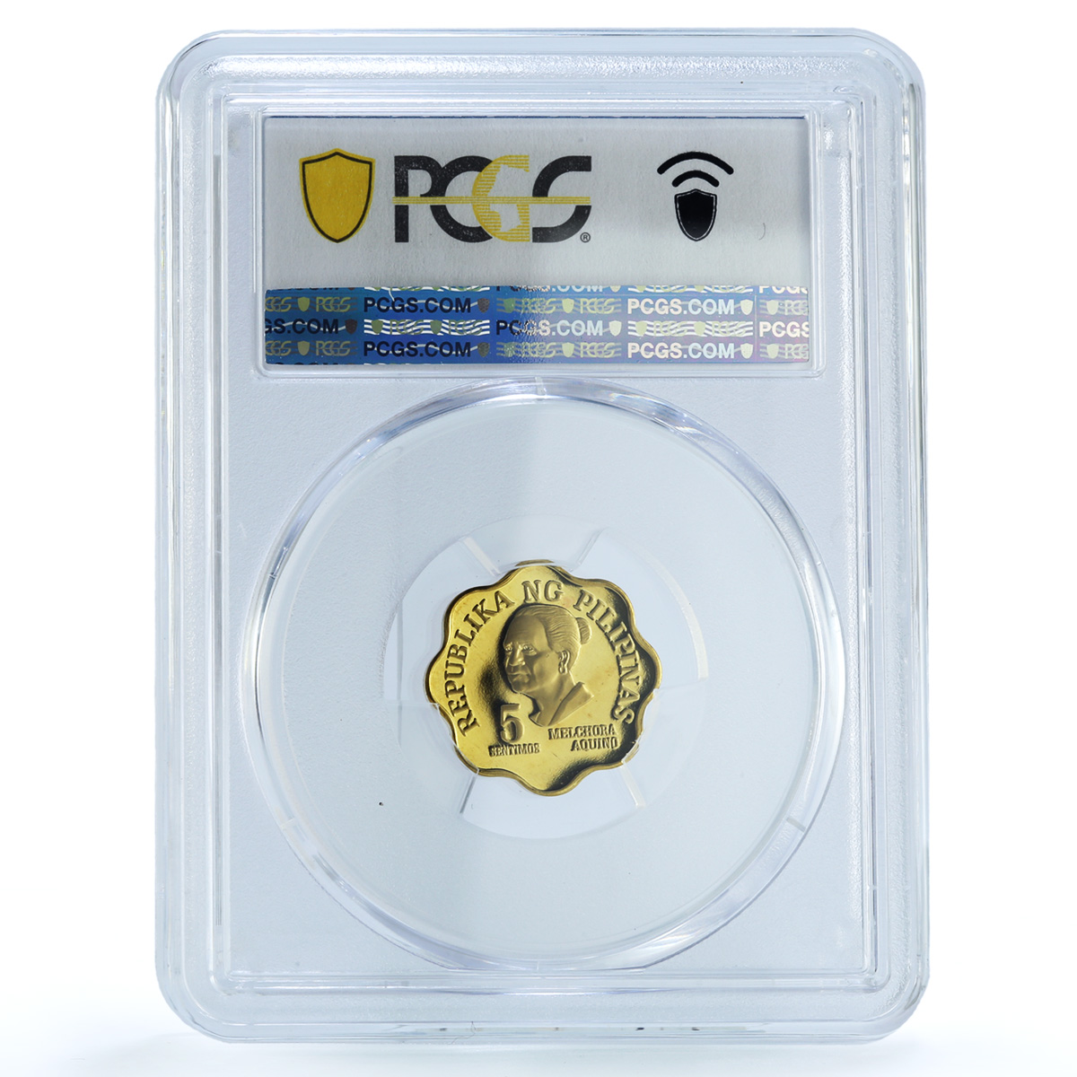 Philippines 5 sentimos Republic KM-225 Aquino PR 70 PCGS brass coin 1980