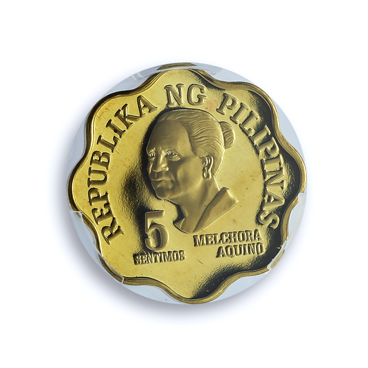 Philippines 5 sentimos Republic KM-225 Aquino PR 70 PCGS brass coin 1980
