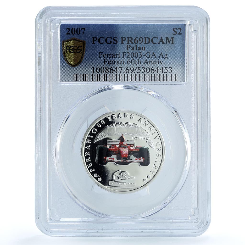 Palau 2 dollars Ferrari F2003-GA Anniversary Car PR 69 PCGS silver coin 2007 Palau 2 dollars Ferrari F2003-GA Anniversary Car PR 69 PCGS silver coin 2007