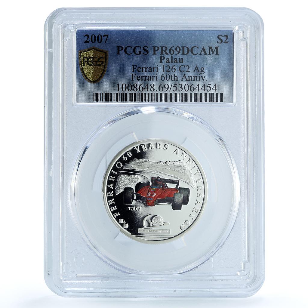 Palau 2 dollars Ferrari 126 C2 Anniversary Car PR 69 PCGS silver coin 2007
