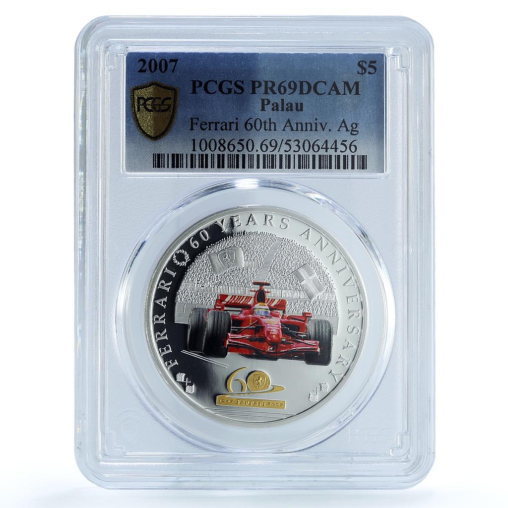 Palau 5 dollars Ferrari KM-122 Anniversary Car PR 69 PCGS silver coin 2007