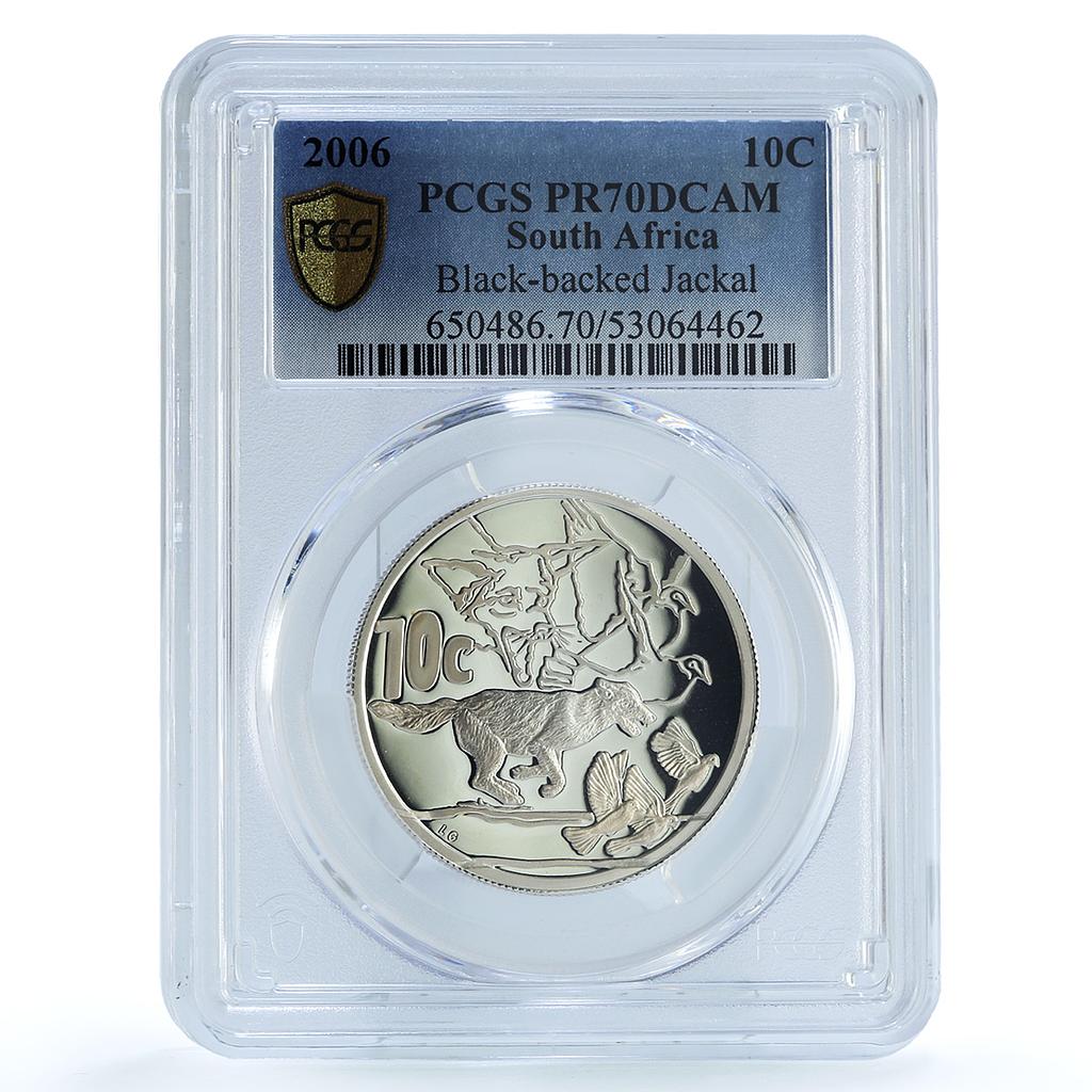 South Africa 10 cents Jackal KM-317 Wildlife Fauna Dog PR 70 PCGS Ag coin 2006