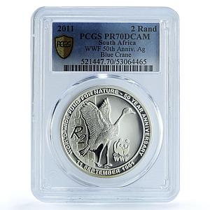 South Africa 2 rand Blue Crane WWF Wildlife Fauna Bird PR 70 PCGS Ag coin 2011