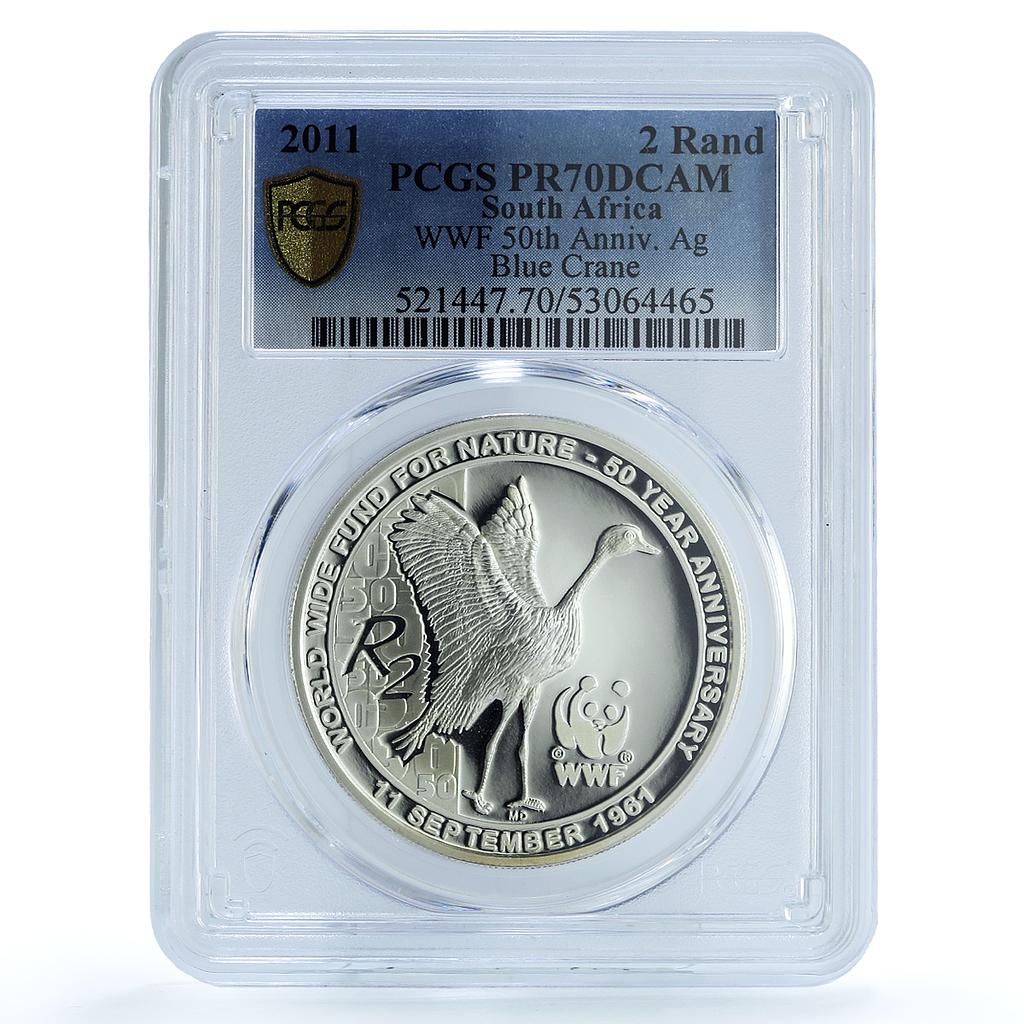 South Africa 2 rand Blue Crane WWF Wildlife Fauna Bird PR 70 PCGS Ag coin 2011 South Africa 2 rand Blue Crane WWF Wildlife Fauna Bird PR 70 PCGS Ag coin 2011