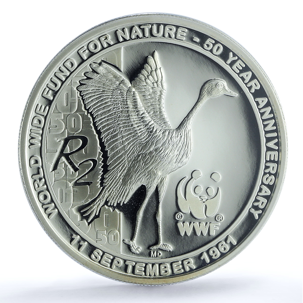 South Africa 2 rand Blue Crane WWF Wildlife Fauna Bird PR 70 PCGS Ag coin 2011 South Africa 2 rand Blue Crane WWF Wildlife Fauna Bird PR 70 PCGS Ag coin 2011