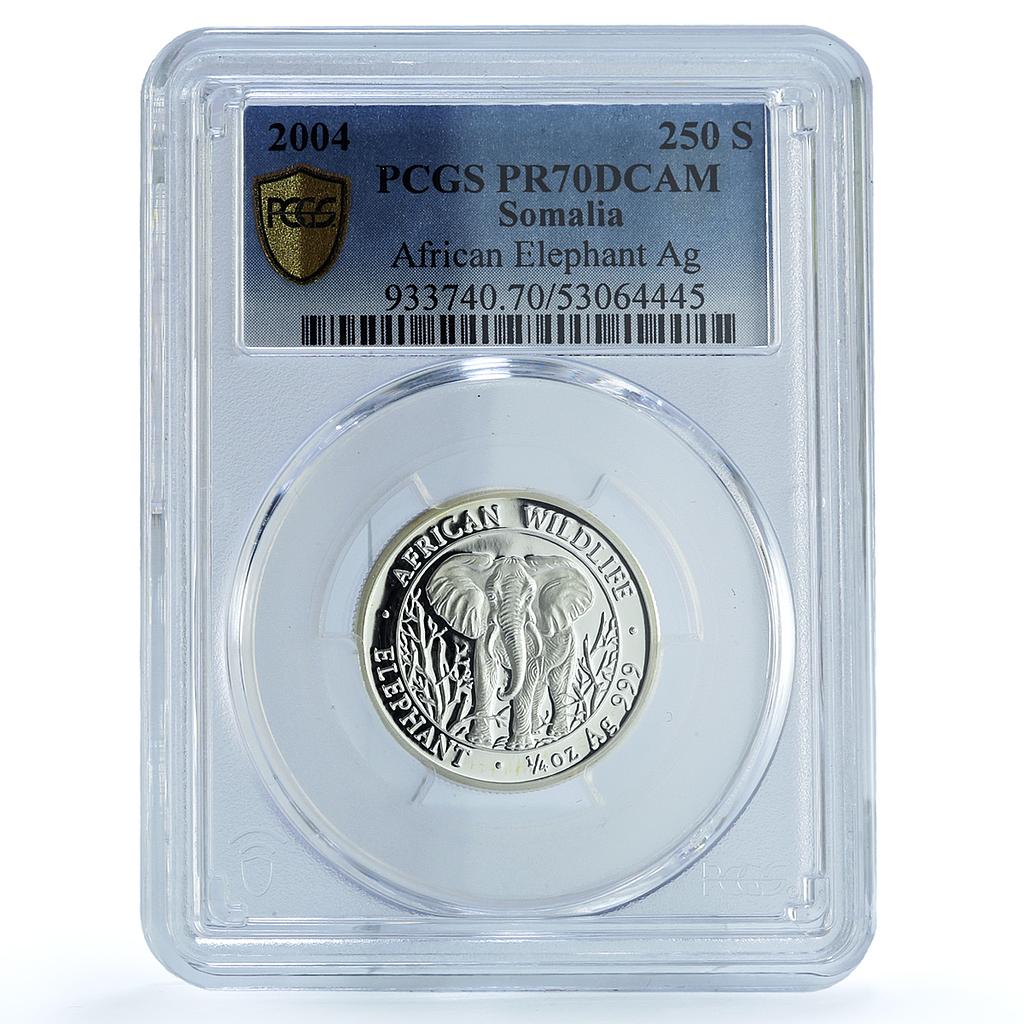 Somalia 250 shillings Elephant KM-185 Wildlife PR 70 PCGS silver coin 2004