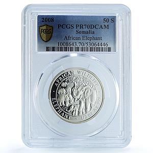 Somalia 50 shillings Elephant KM-206 Wildlife PR 70 PCGS silver coin 2008