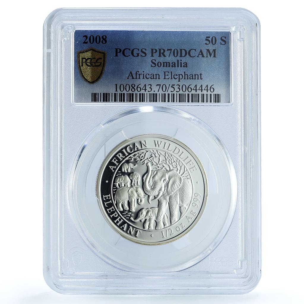 Somalia 50 shillings Elephant KM-206 Wildlife PR 70 PCGS silver coin 2008