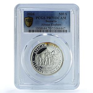 Somalia 500 shillings Elephant KM-198 Wildlife PR 70 PCGS silver coin 2006