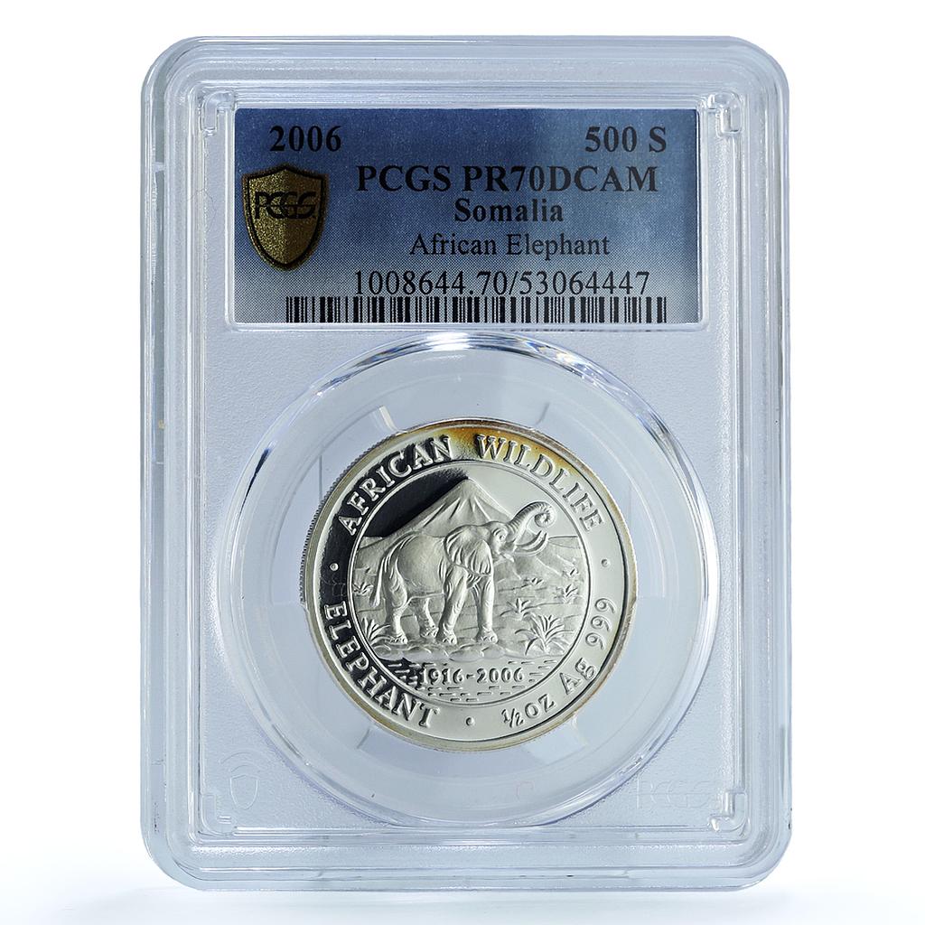 Somalia 500 shillings Elephant KM-198 Wildlife PR 70 PCGS silver coin 2006 Somalia 500 shillings Elephant KM-198 Wildlife PR 70 PCGS silver coin 2006