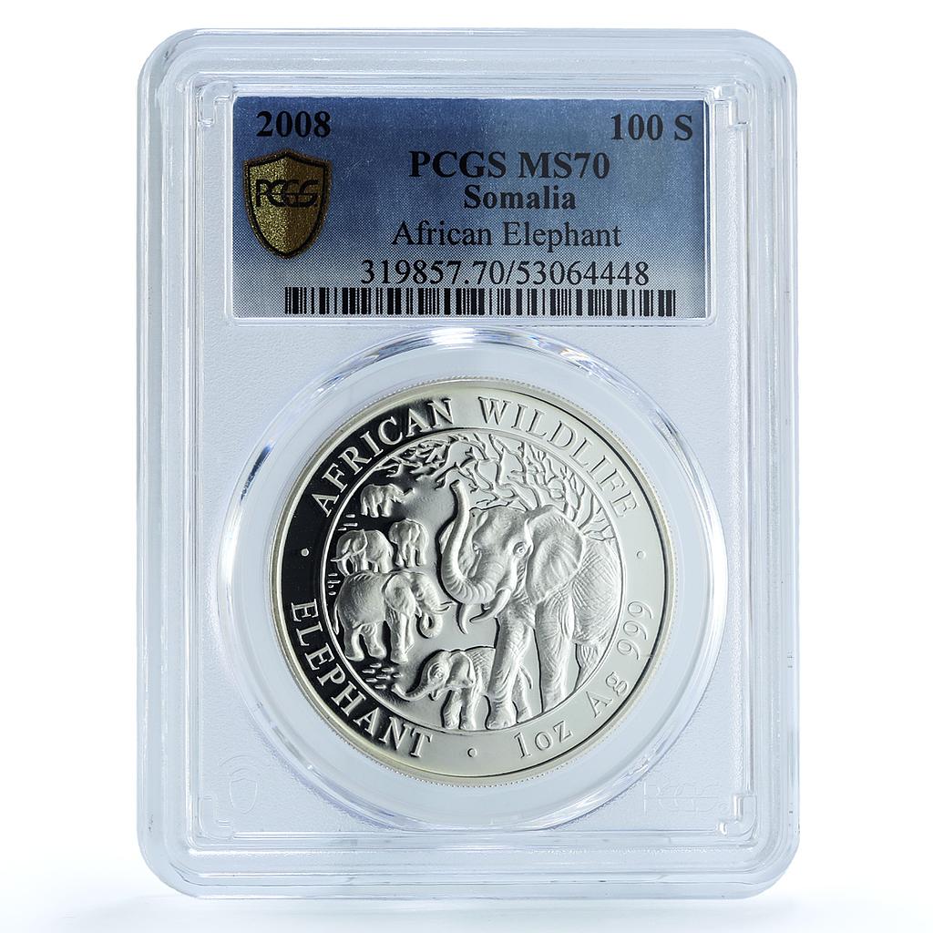 Somalia 100 shillings Elephant KM-203 Wildlife PR 70 PCGS silver coin 2008 Somalia 100 shillings Elephant KM-203 Wildlife PR 70 PCGS silver coin 2008