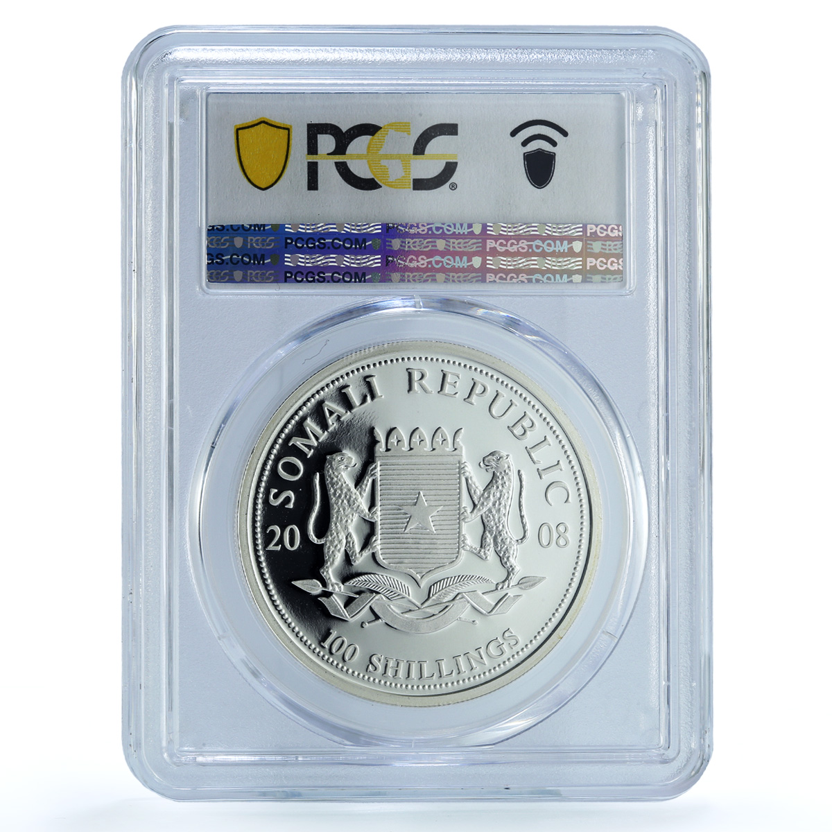 Somalia 100 shillings Elephant KM-203 Wildlife PR 70 PCGS silver coin 2008 Somalia 100 shillings Elephant KM-203 Wildlife PR 70 PCGS silver coin 2008