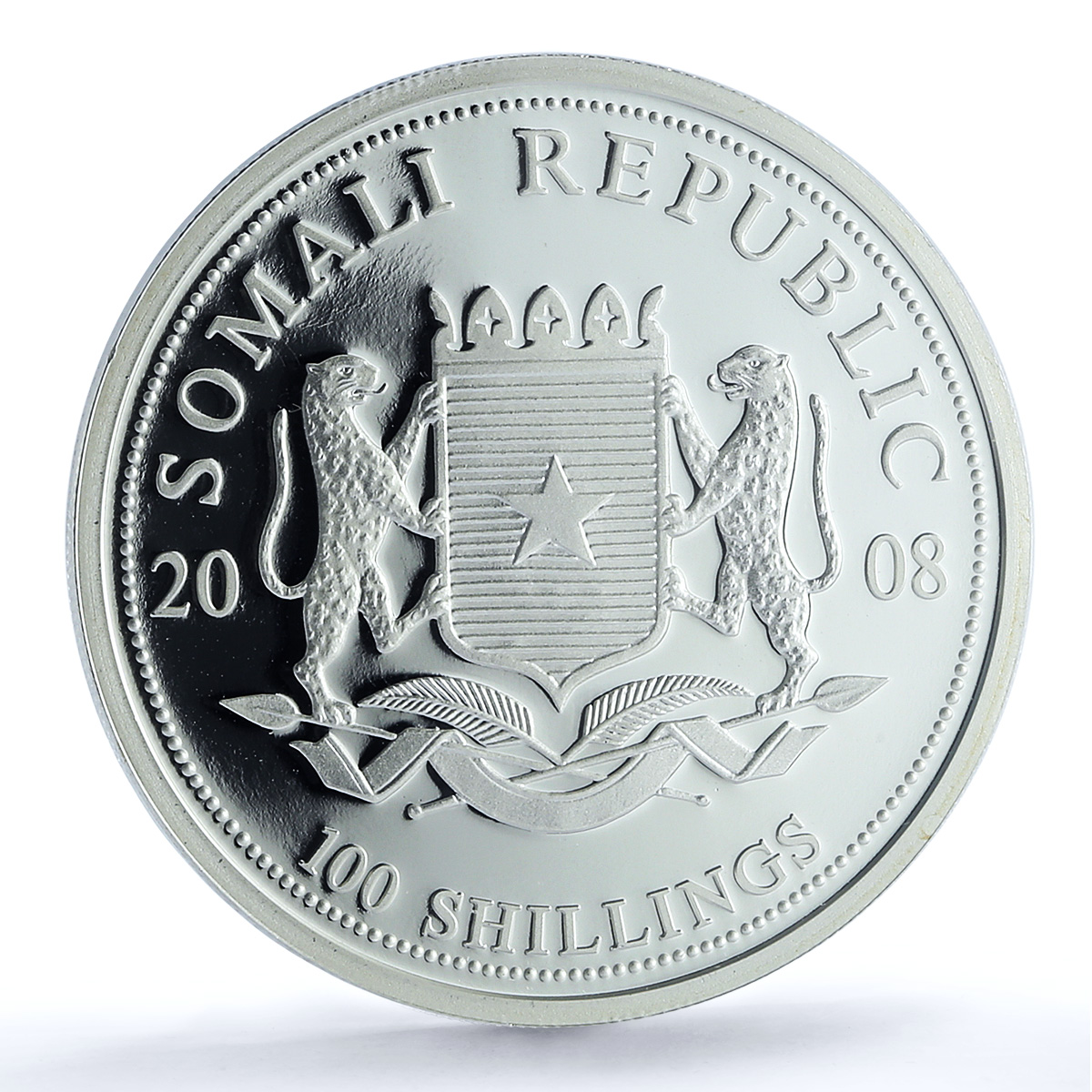 Somalia 100 shillings Elephant KM-203 Wildlife PR 70 PCGS silver coin 2008 Somalia 100 shillings Elephant KM-203 Wildlife PR 70 PCGS silver coin 2008
