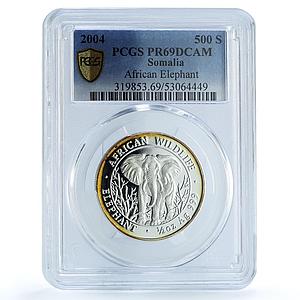 Somalia 500 shillings Elephant KM-186 Wildlife PR 69 PCGS silver coin 2004
